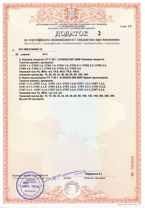 Приложение 2 к сертификату с перечнем номенклатуры